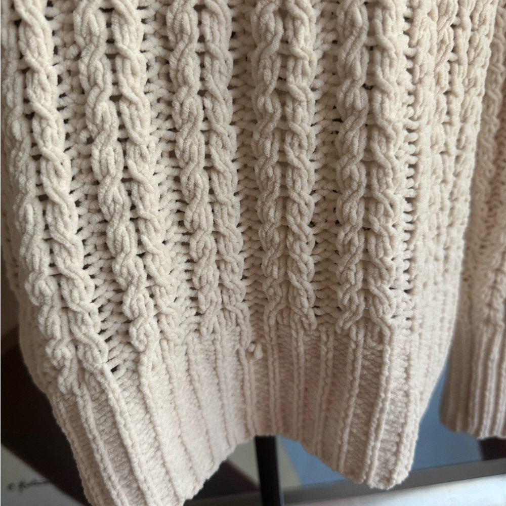 Aerie Half Zip oversized Cable Knit Sweater Cream Pullover XS - Picture 7 of 8